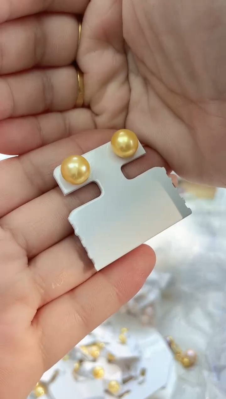 未镶嵌耳饰淡水珍珠黄色系 9-10mm素钉(多样性发一）