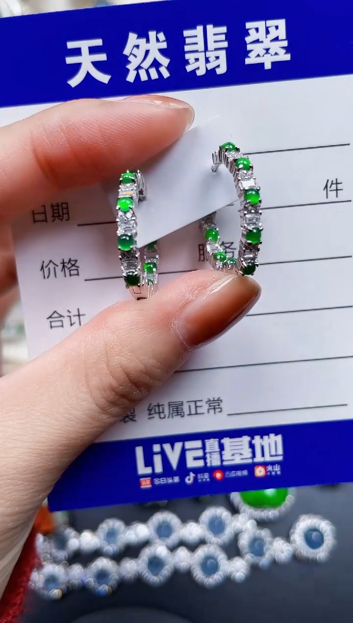银S925镶嵌翡翠耳饰187
