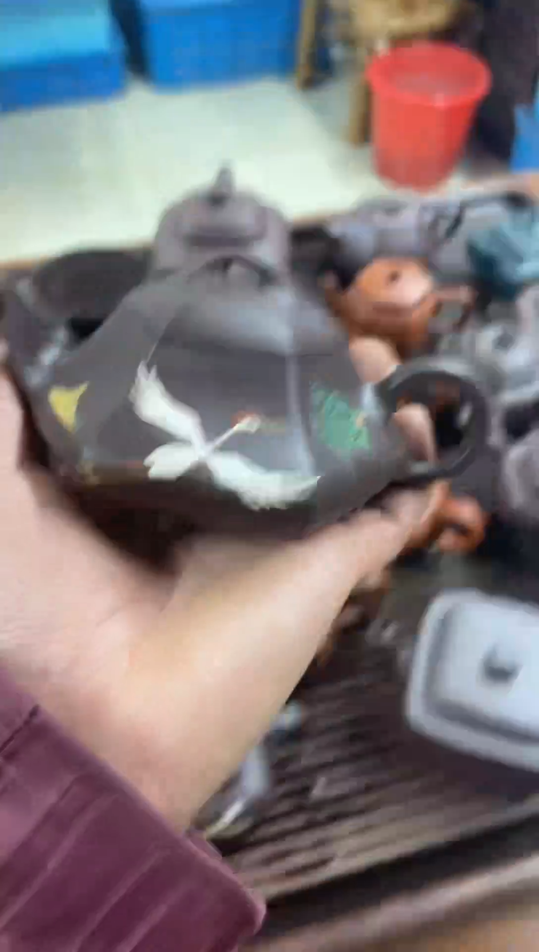 茶壶紫砂六方泥绘鹤汉唐