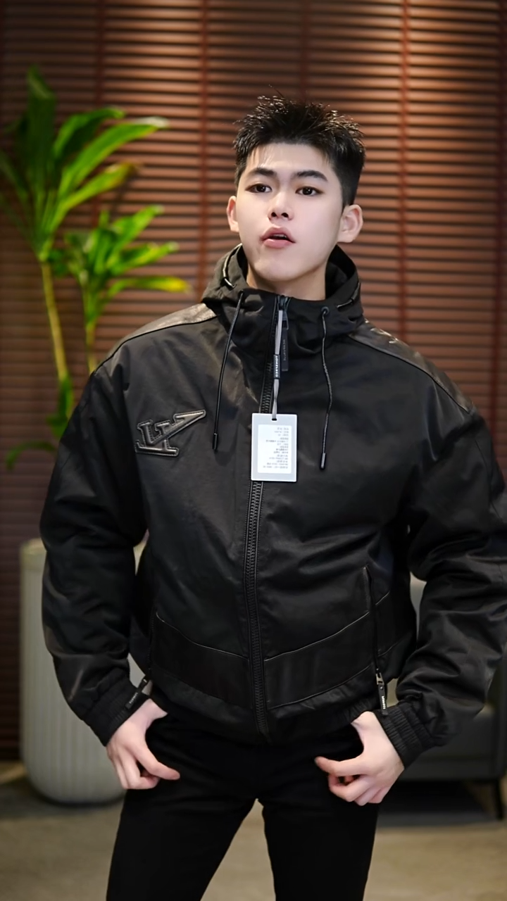 56码（170-185斤）男士真皮拼接羽绒服