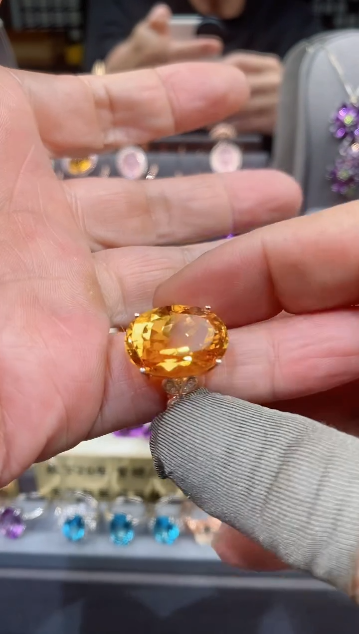【闪购商品】黄晶戒子银S925镶嵌黄晶戒子