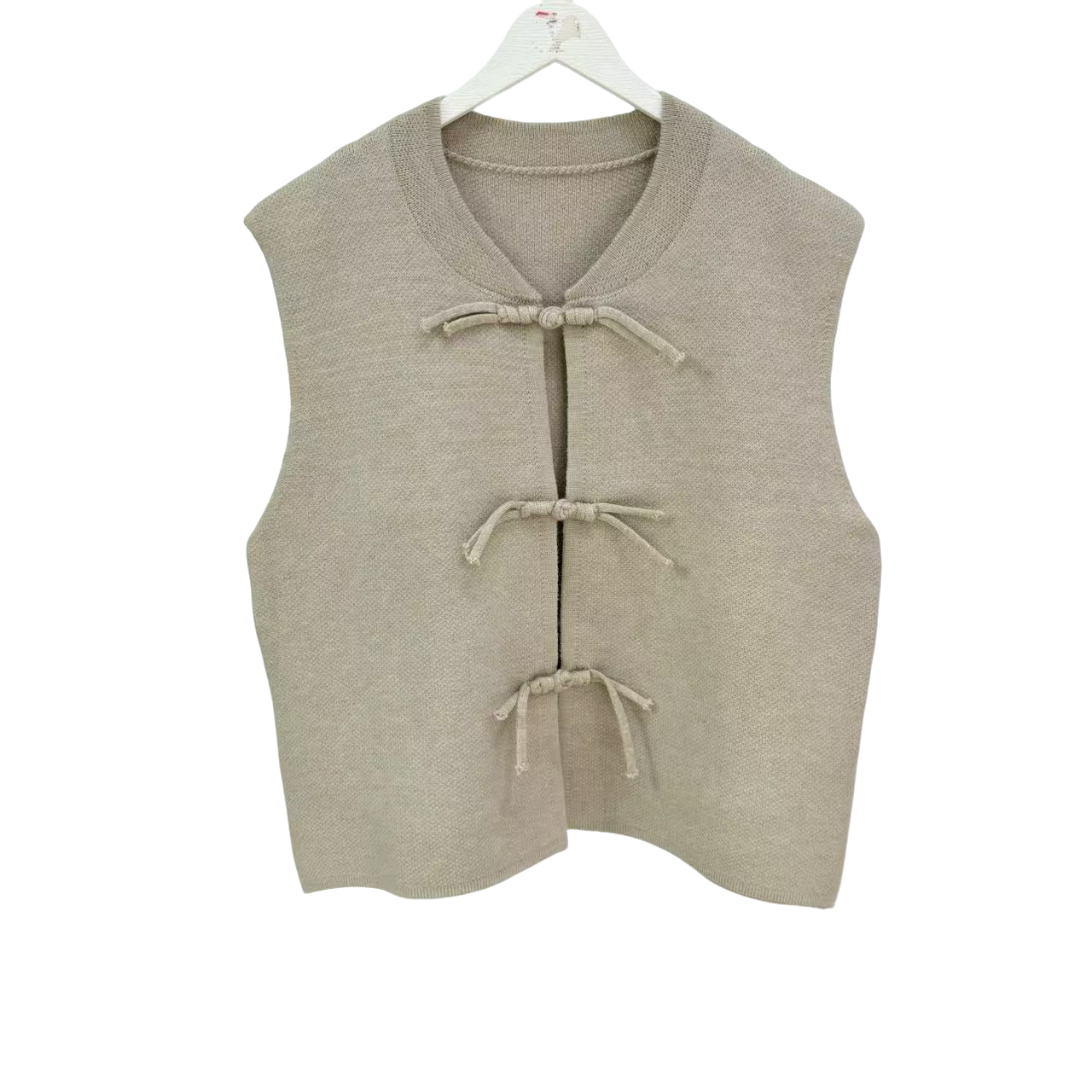 8934-国风盘扣毛衣马夹（卡其）