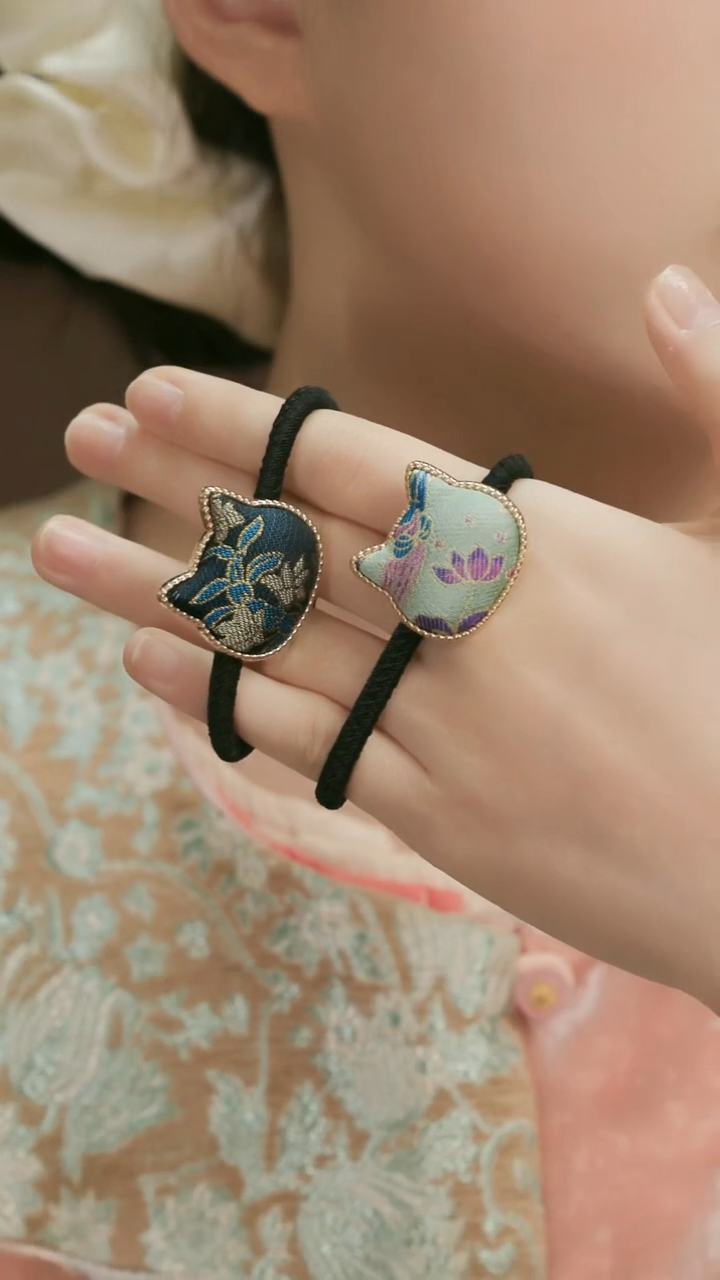 刺绣湘传礼宋锦发绳一对