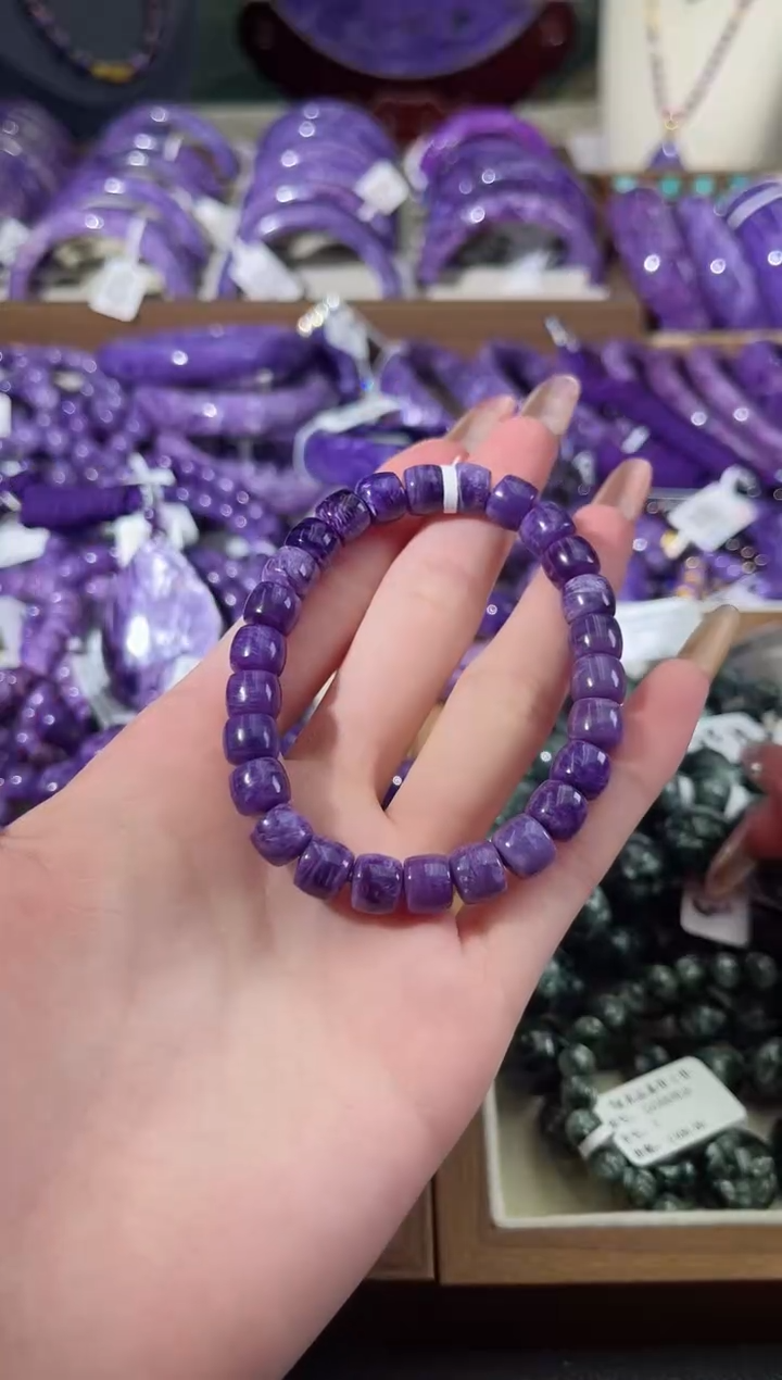 未镶嵌查罗石（紫龙晶）珠串直切8
