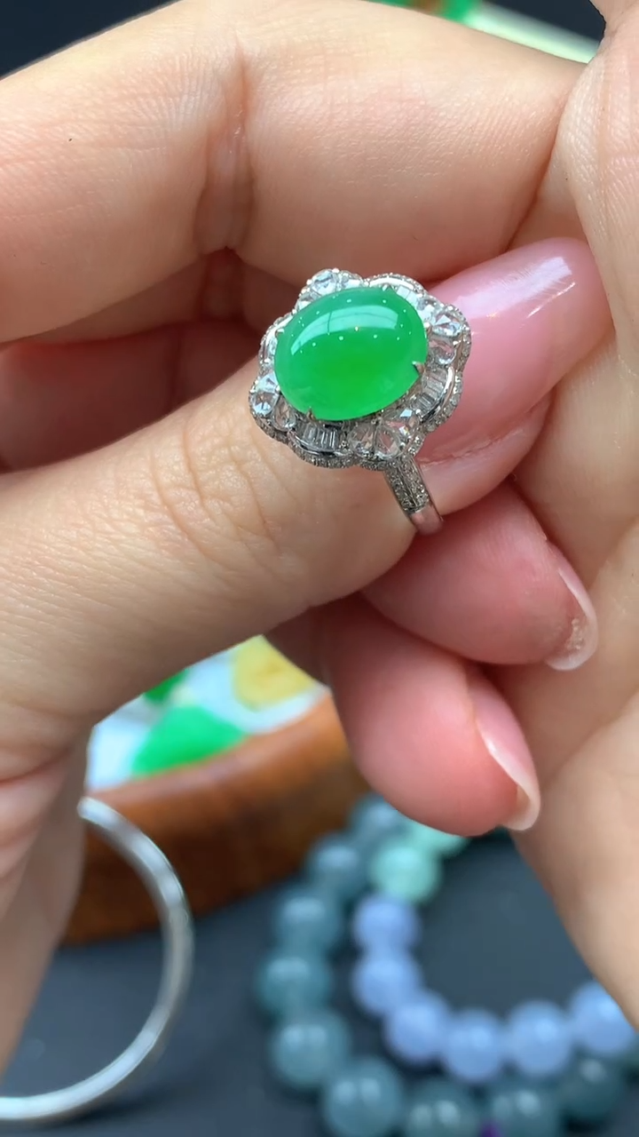 【闪购商品】翡翠戒指18K金镶嵌10-天然翡翠