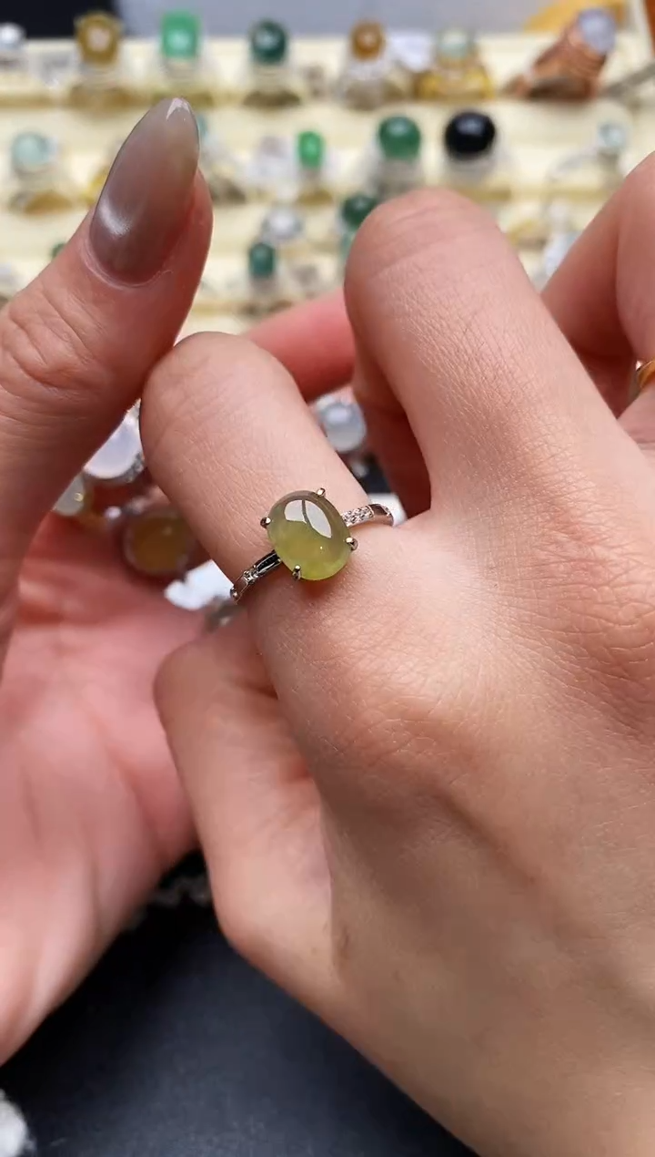 【闪购商品】翡翠戒指银S925镶嵌缅甸翡翠1  10+1