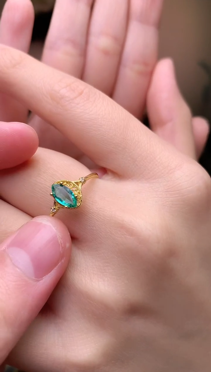 【闪购商品】祖母绿戒指银S925镶嵌戒指