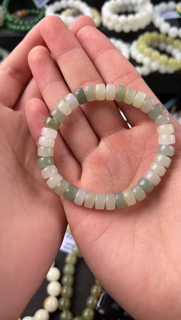 【闪购商品】和田玉手串未镶嵌多宝药片手串卡8mm微色差