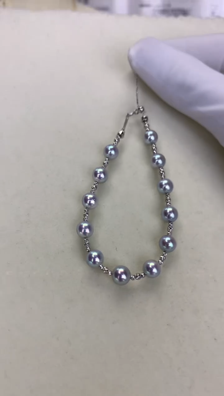 18K金镶嵌DA海水珍珠 GD150 6-7 真多麻隔珠手链