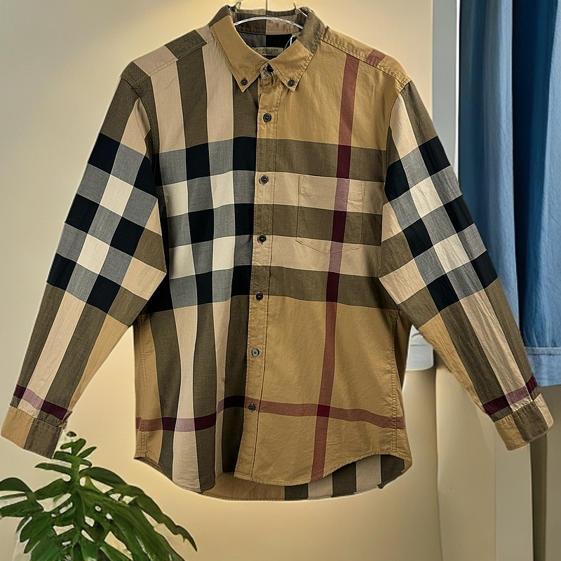 99新 11531192 Burberry 博柏利 经典大格纹翻领衬衫 驼色 M码