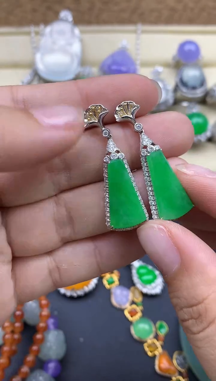 翡翠18K金镶嵌耳饰735-春日珠宝