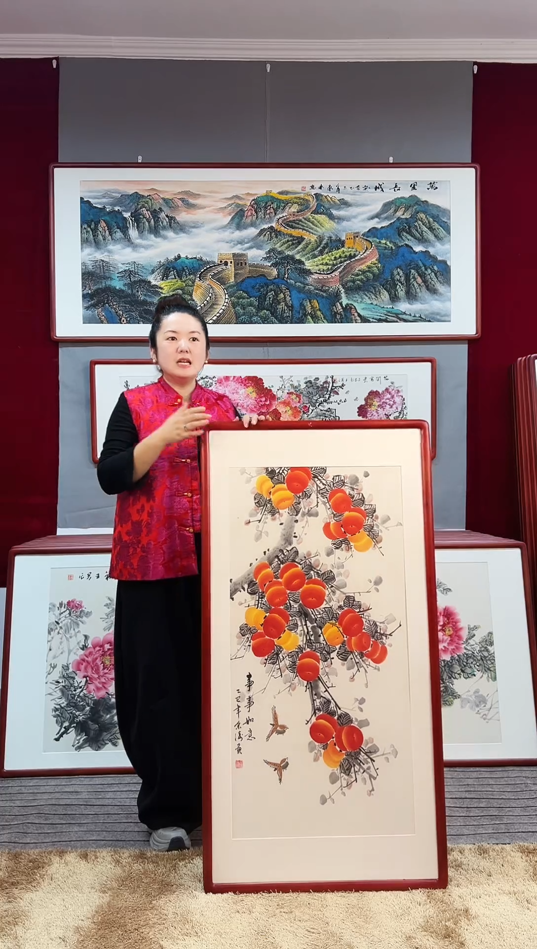 国画手绘竖幅国画柿子123*63厘米