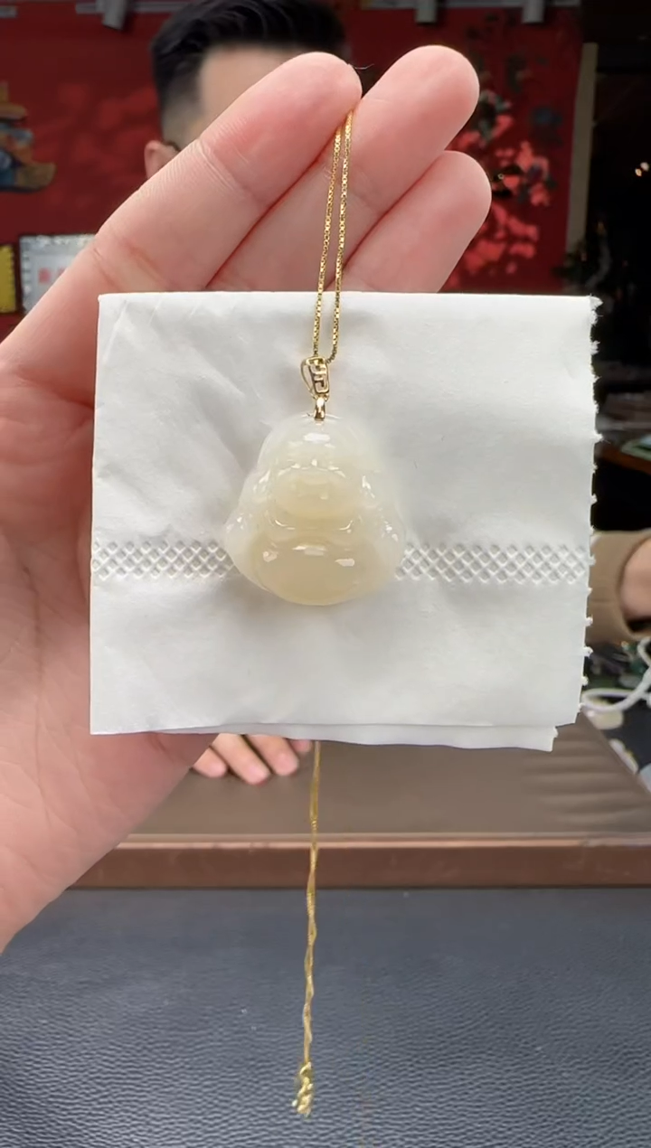 【闪购商品】和田玉颈饰18K金镶嵌藕粉佛公