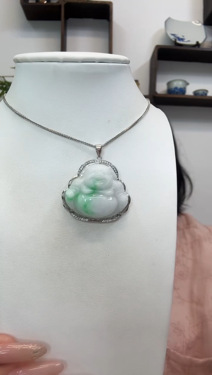 吊坠(赠链)银S925镶嵌翡翠佛公