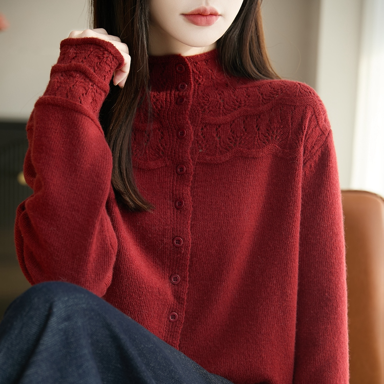 超柔软~浣熊绒秋冬新款韩系镂空洋气经典百搭长袖针织衫