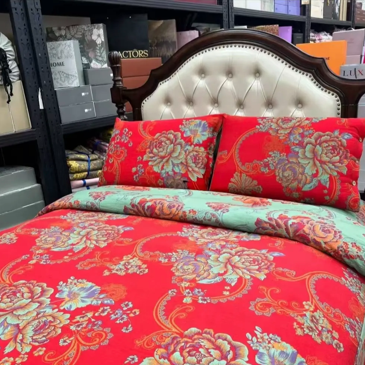 复古提花亲肤棉双层纱四件套--富贵春高端高档上档次可机洗水洗