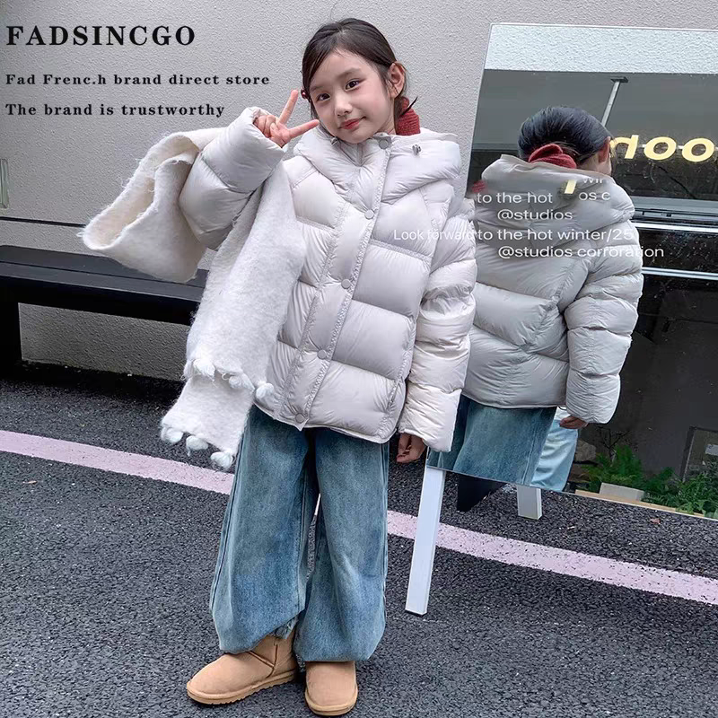 儿童羽绒服2025新款洋气女童白鸭绒外套加厚中大童三防面包服潮