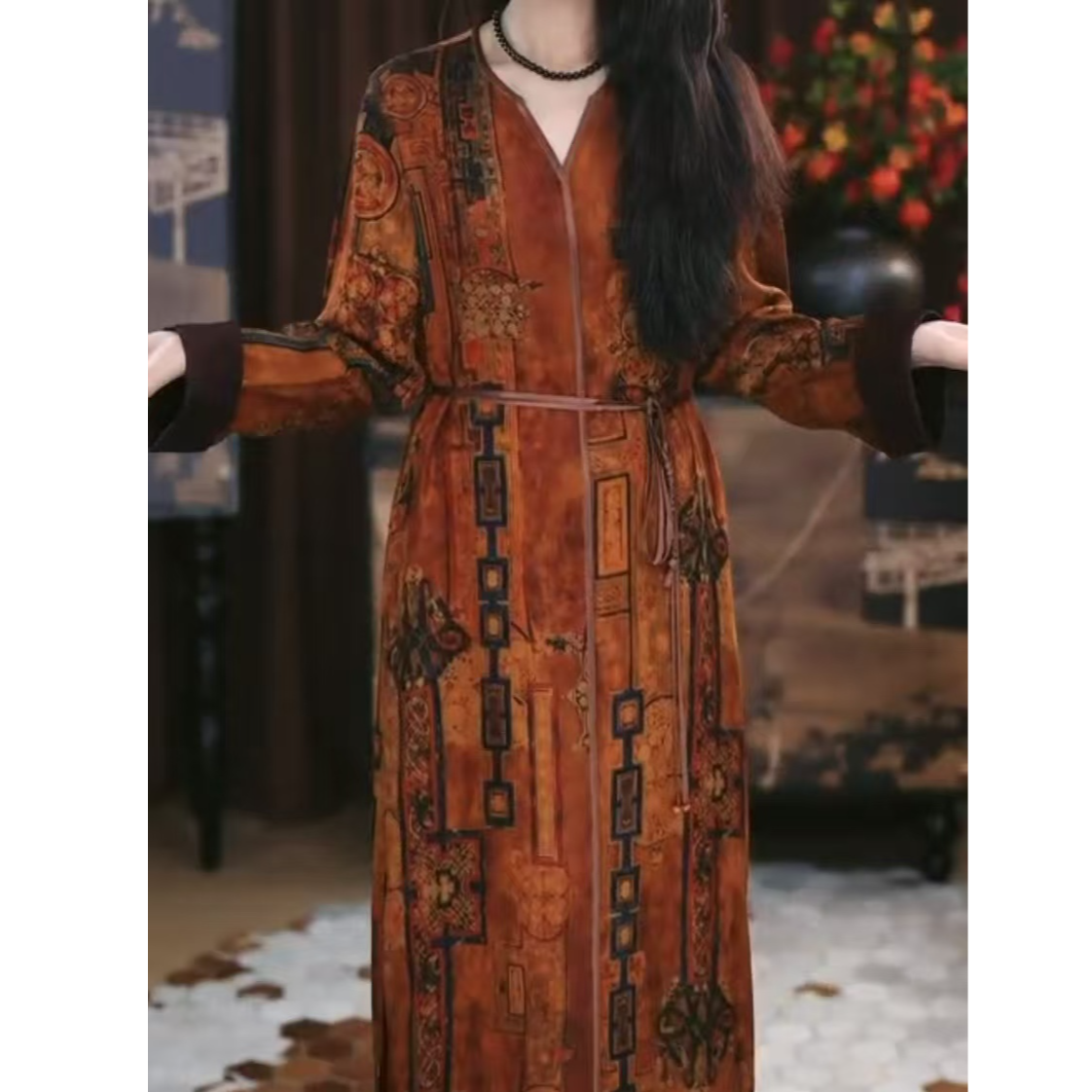 【涵屿】香云纱新中式复古显瘦宽松女士腔调长款休闲连衣裙