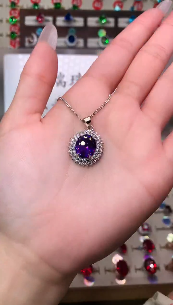 无吊坠925银典藏 轻奢 帝王紫紫色系10*12双戴妃银托吊坠赠链