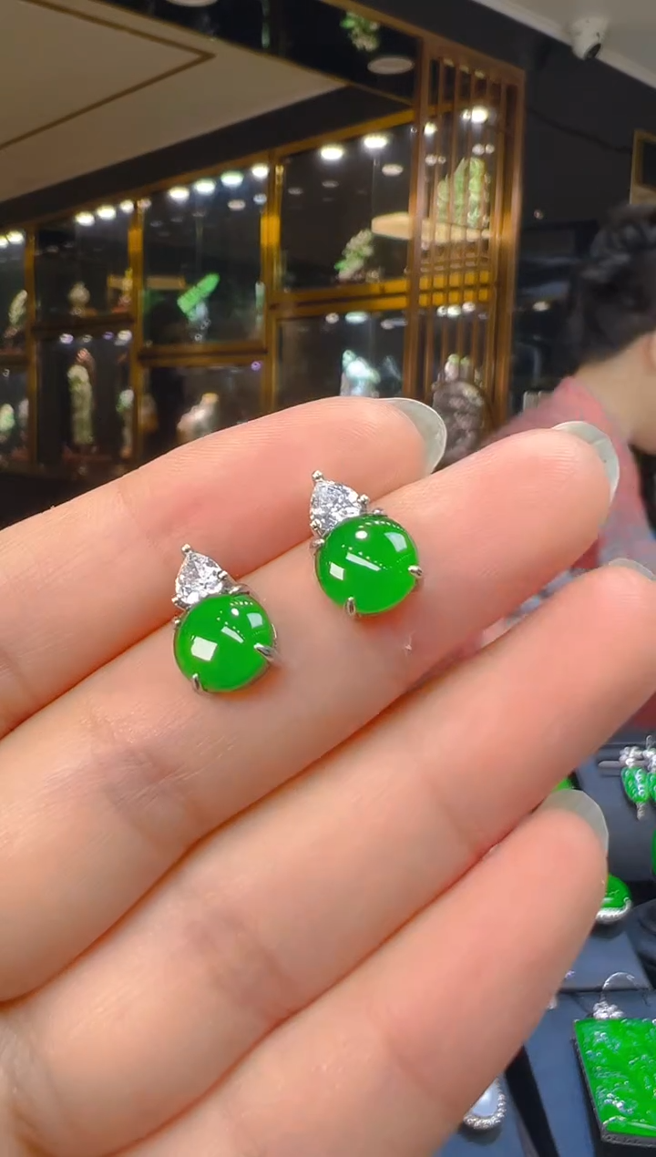 翡翠银S925镶嵌耳饰098（多样性发其一）