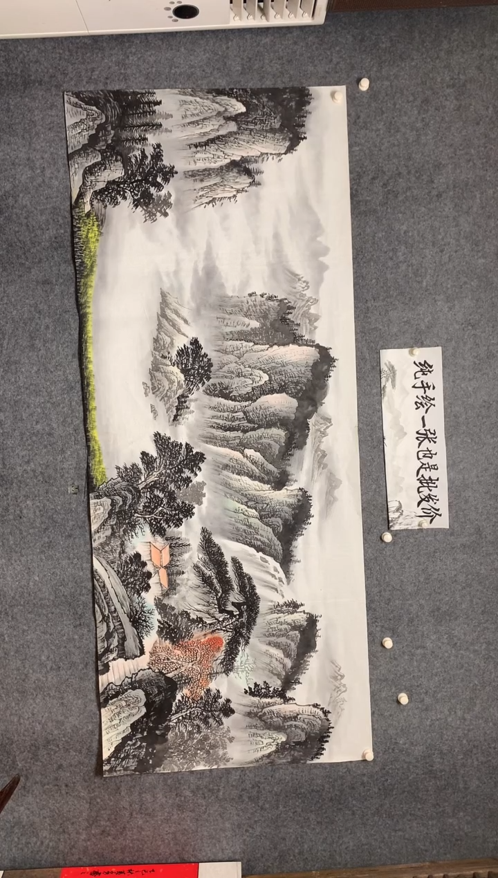 国画流水生财水墨画作纯手绘画作尺寸240*96