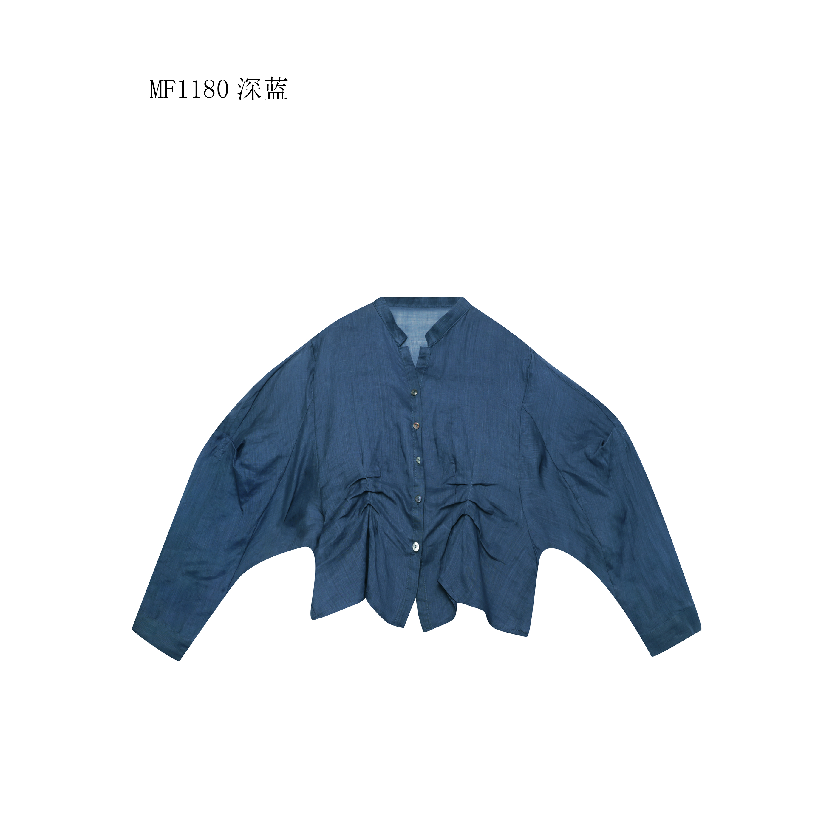 【麻訪家】MF1180深蓝文艺气质简约宽松百搭长袖开衫上衣