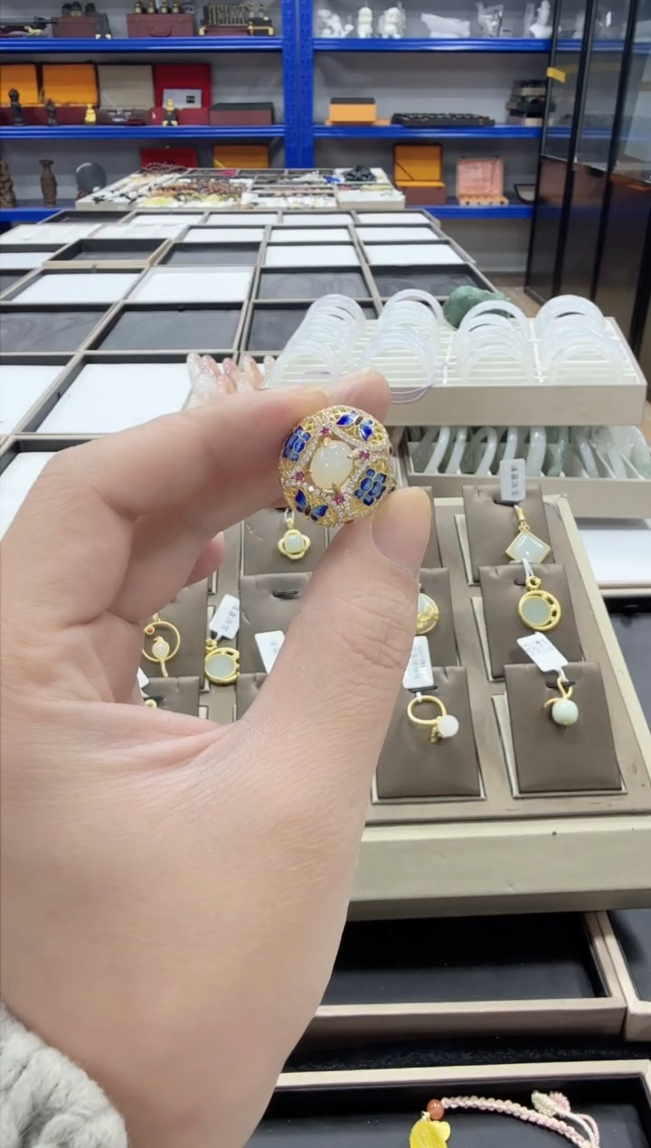 【闪购商品】和田玉（糖玉）颈饰未镶嵌和田玉珐琅彩戒指