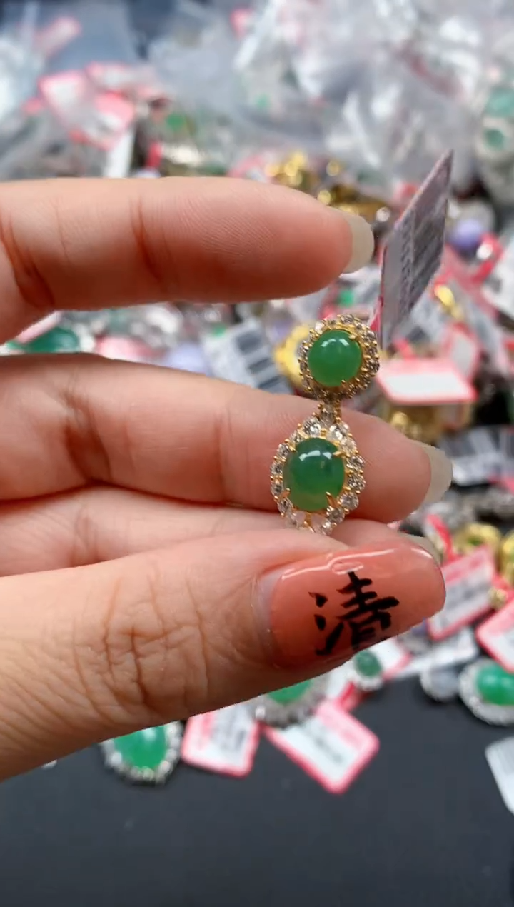 银S925镶嵌戒指翡翠天然A货缅甸翡翠