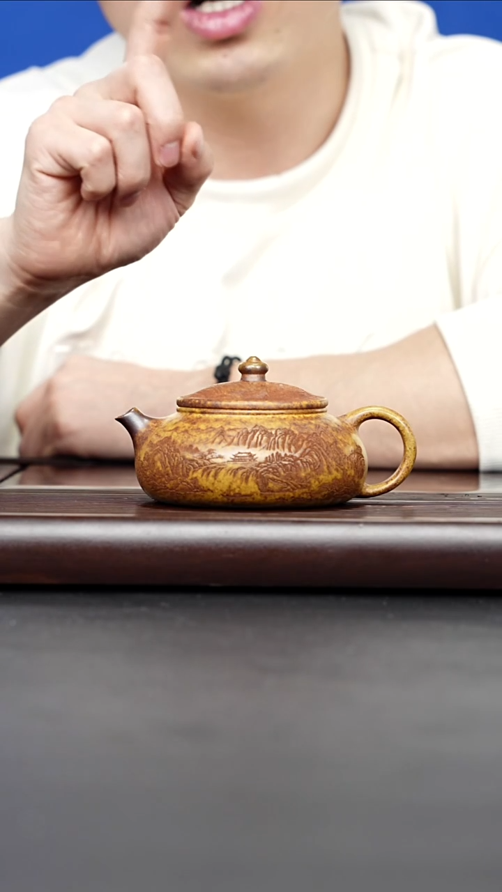 紫砂壶宜兴紫砂 山水牡丹寒江 龙骨金砂 曹营营 720