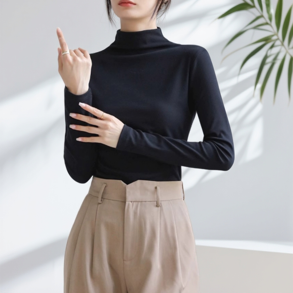 贴身打底上衣百搭T恤半高领针织修身纯色秋冬