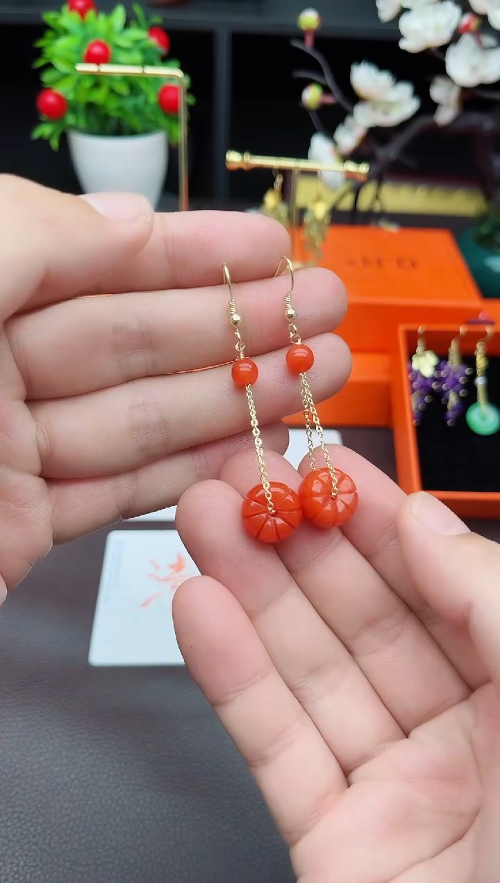 石英质玉（天山翠）银S925镶嵌耳饰317000