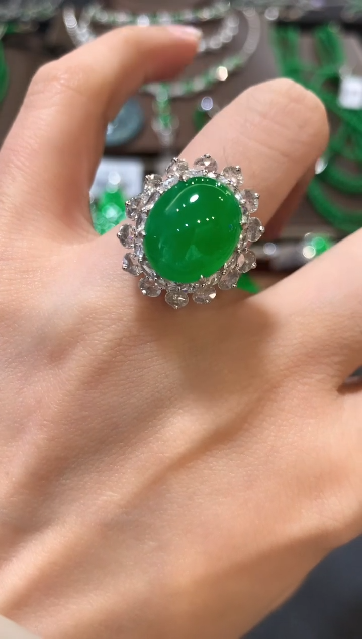 18K金镶嵌戒指翡翠丁*静m176 