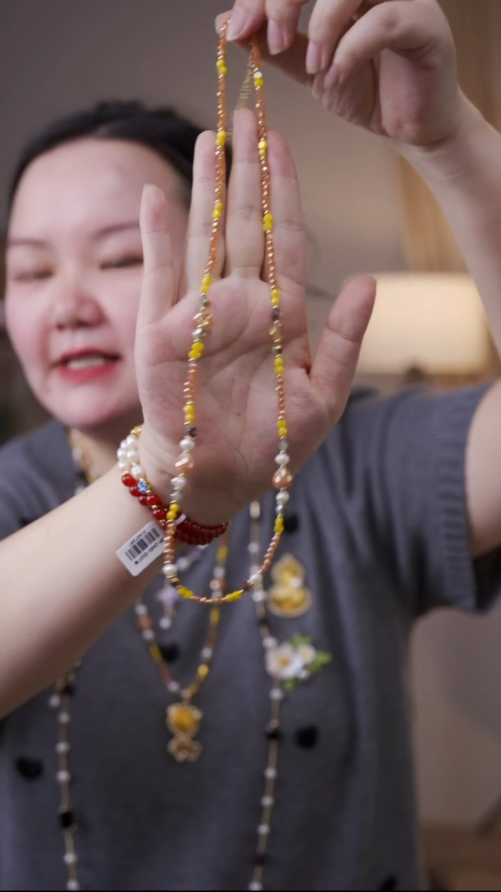 颈饰钛钢淡水珍珠黄色项链