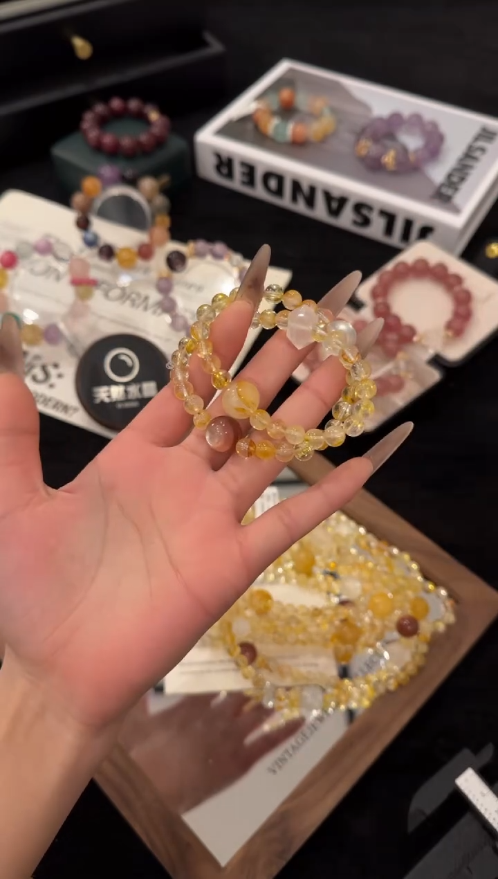 未镶嵌手链水晶黄胶花双圈x3496