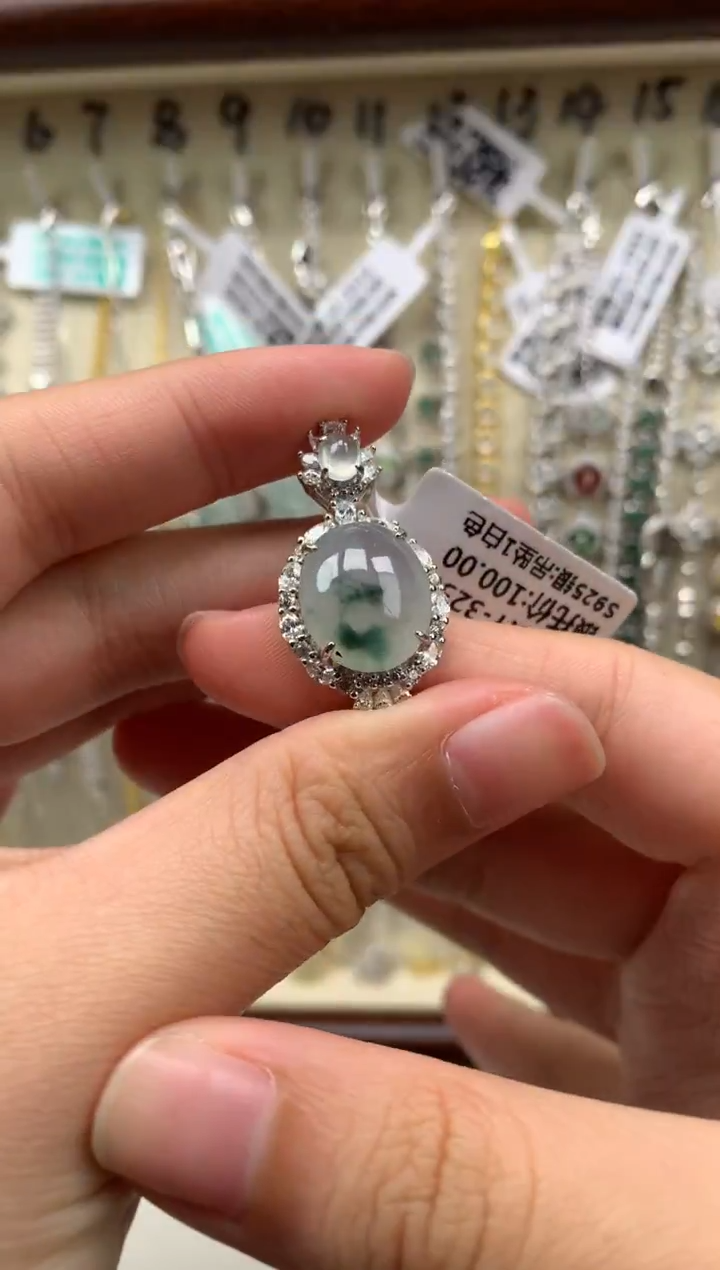 银S925镶嵌戒指翡翠吊坠3