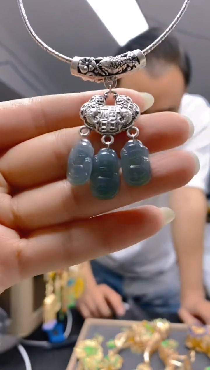 翡翠银S925镶嵌耳饰0136翡翠锁骨链
