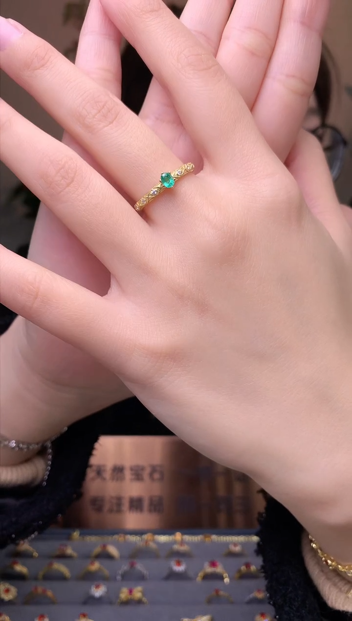 【闪购商品】祖母绿戒指银S925镶嵌戒指