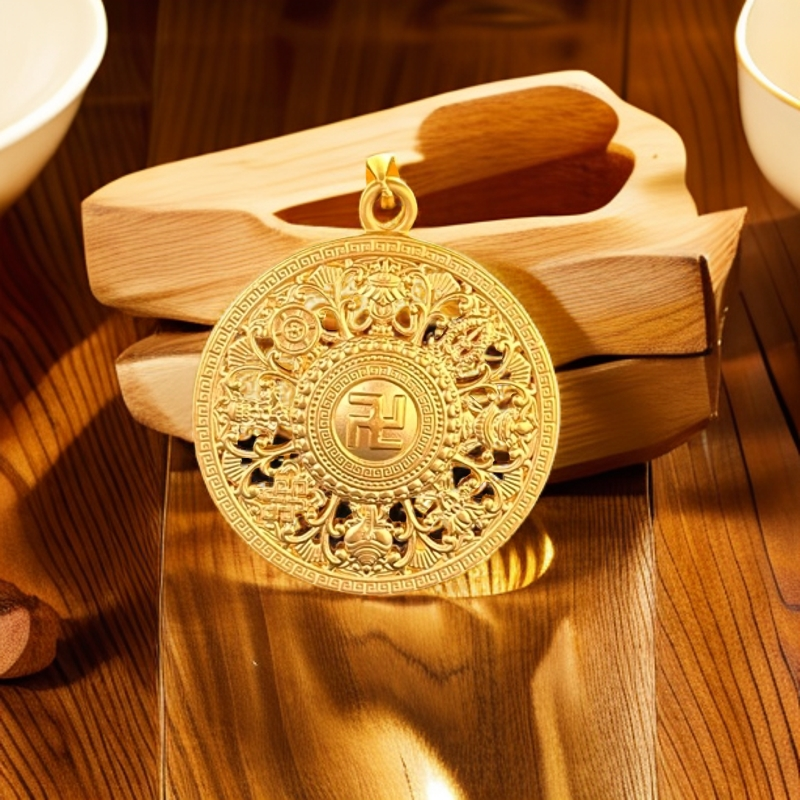 足金【硬金八宝罗盘】宫廷黄金真金黄金足金坠项坠编绳百搭精美金色