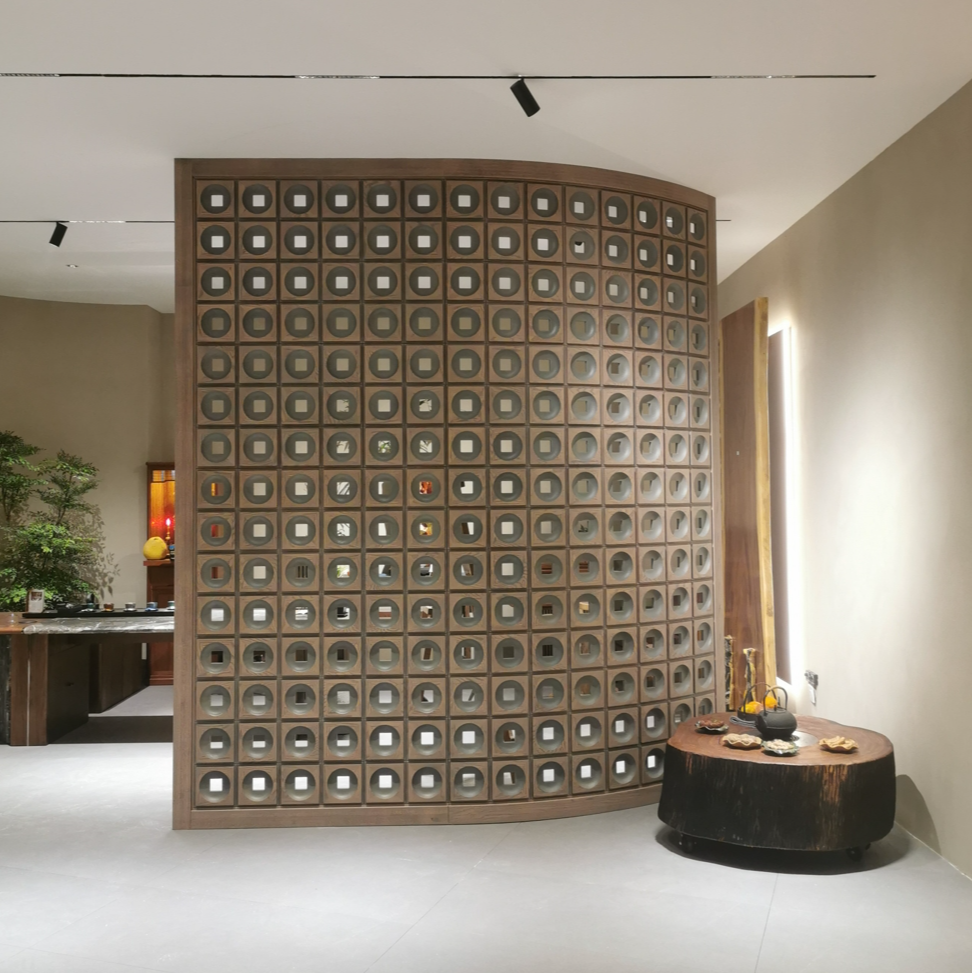 格子故事展示链接 纯原木玄关多田格 办公室 客餐厅隔断 禅意空间