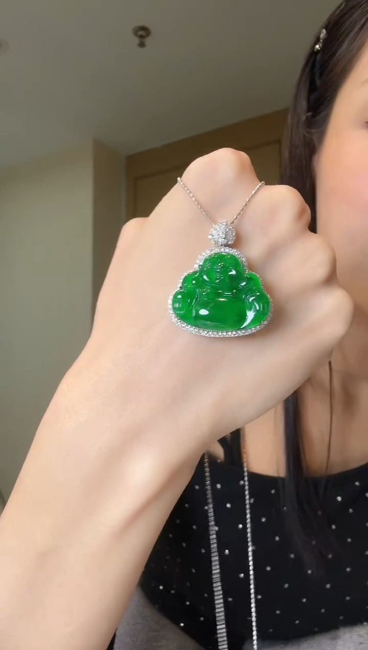 【闪购商品】翡翠吊坠(不含链)18K金镶嵌天然翡翠吊坠3