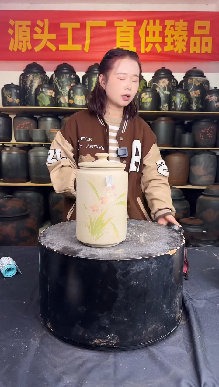 罐建水紫陶白泥彩填茶罐046