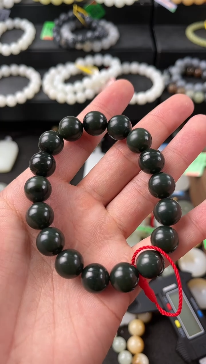 【闪购商品】和田玉手串未镶嵌和田一线猫黑青手串卡12mm微色差