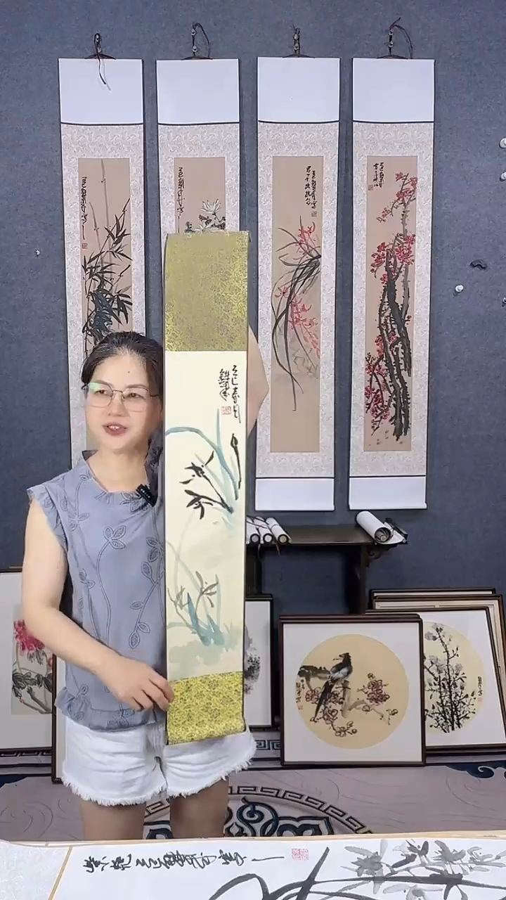 国画90*15吴铁成手绘卷轴