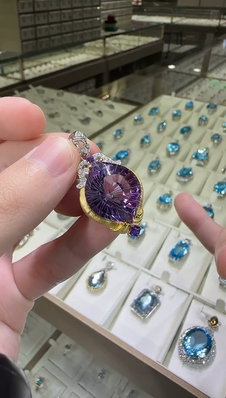 颈饰银S925镶嵌紫晶15*18mm帝王紫