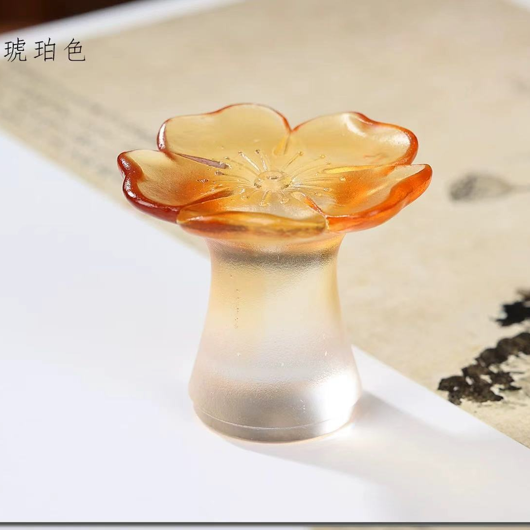 灵源山房严选-琉璃樱花盖置 茶道茶室摆件香插烛台工艺品书房香台