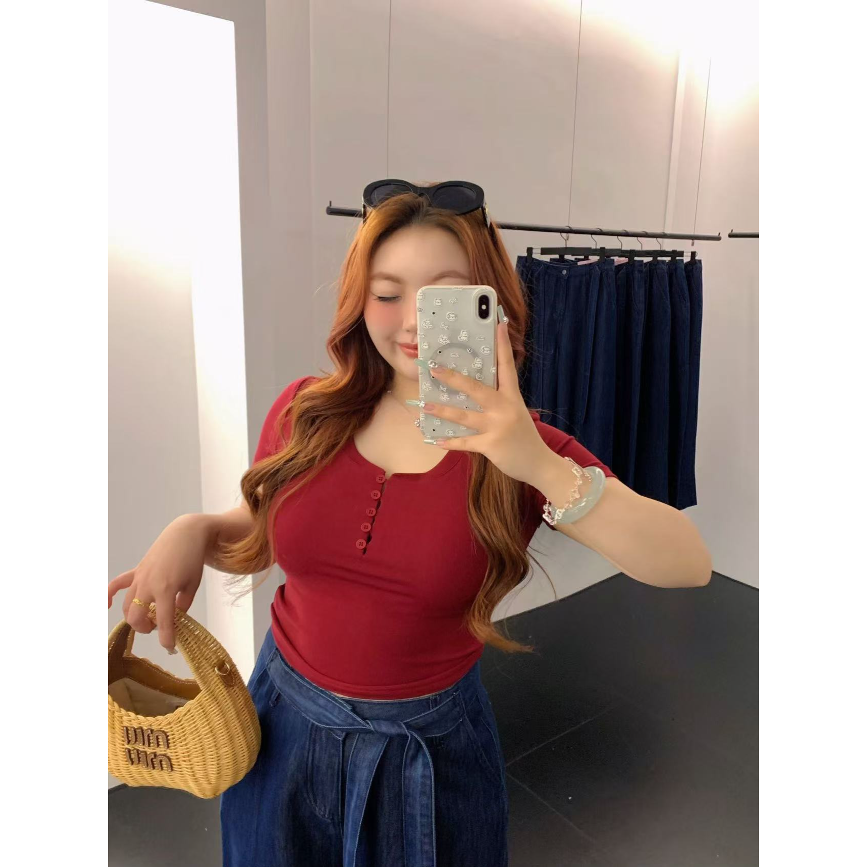 现货慧芝huizhi 8色神T 定制款 慧芝出品纽扣弹力纯欲上衣