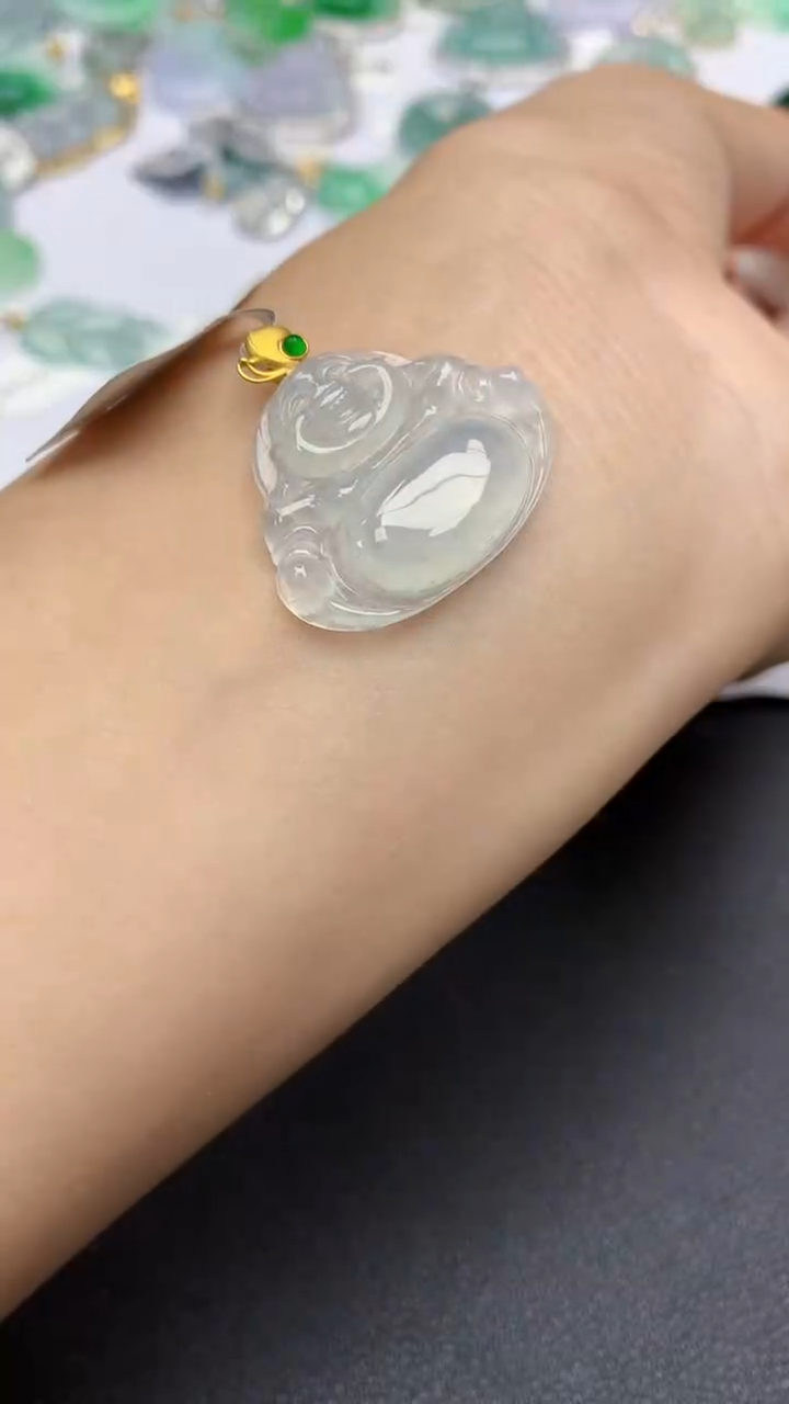 翡翠18K金镶嵌颈饰天然缅甸a货翡翠百元以上9元证书费自理