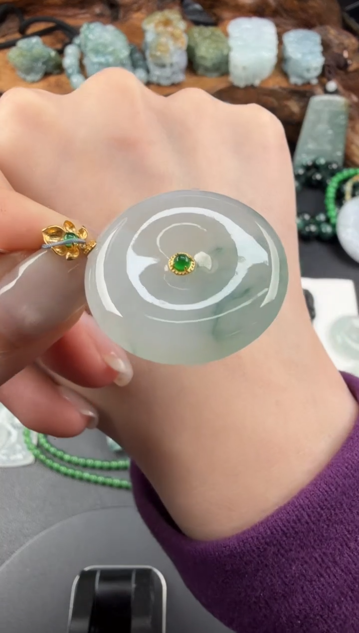 吊坠(不含链)18K金镶嵌翡翠翡翠饰品-318