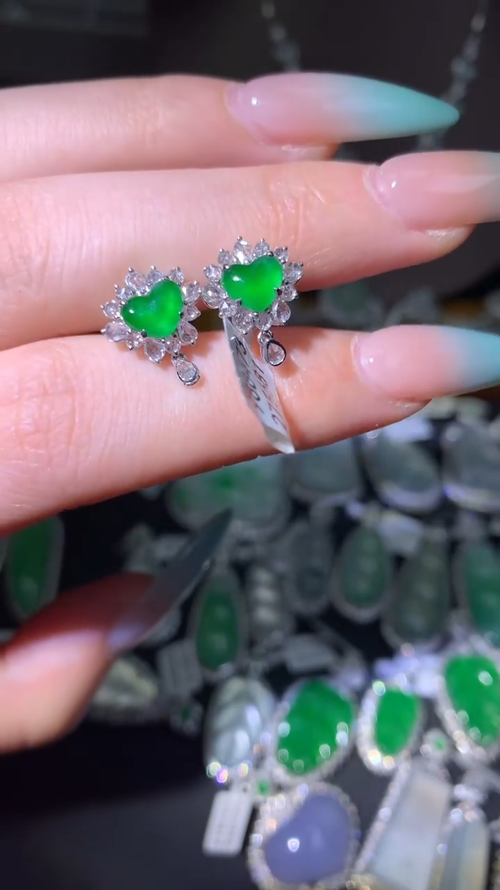 吊坠(不含链)18K金镶嵌翡翠耳钉