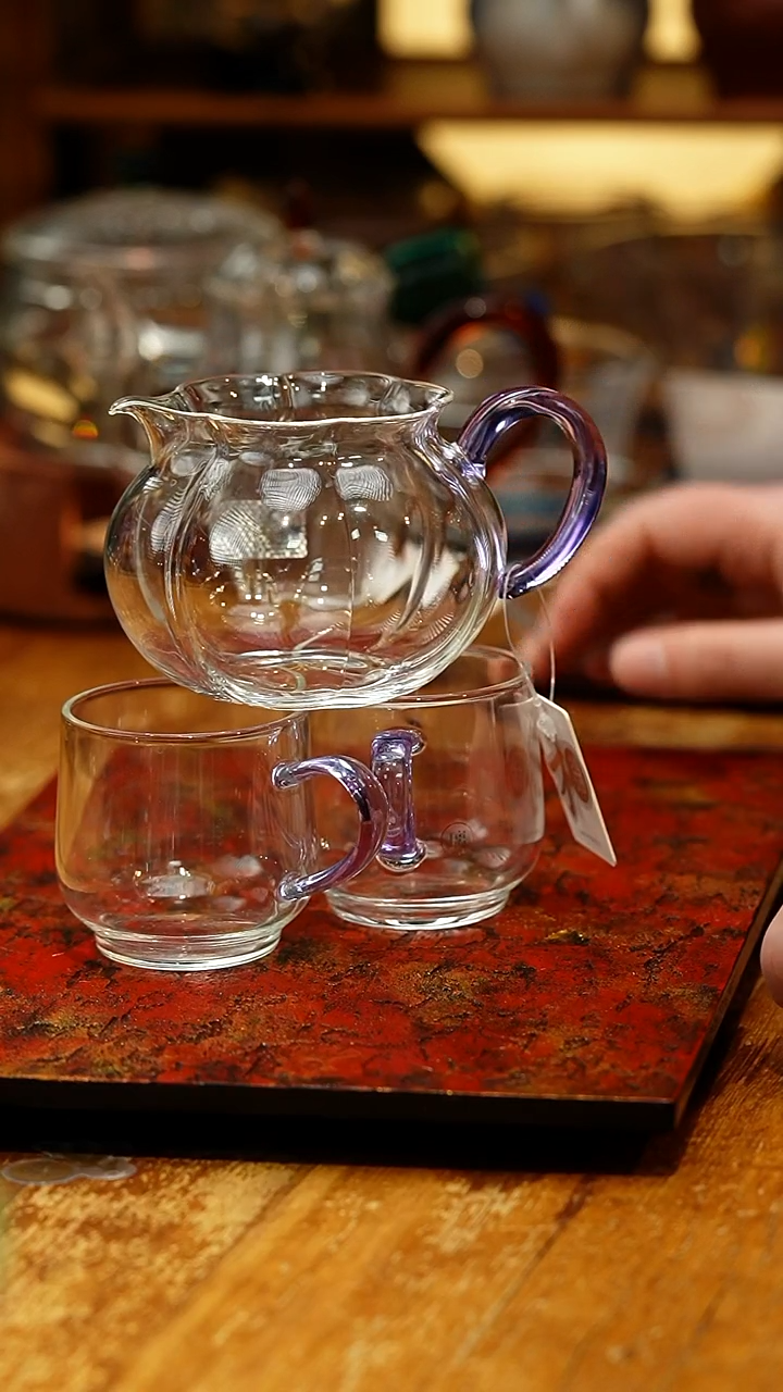 【闪购商品】禾器/晶彩纳福茶海/浅紫+水月杯2入浅紫